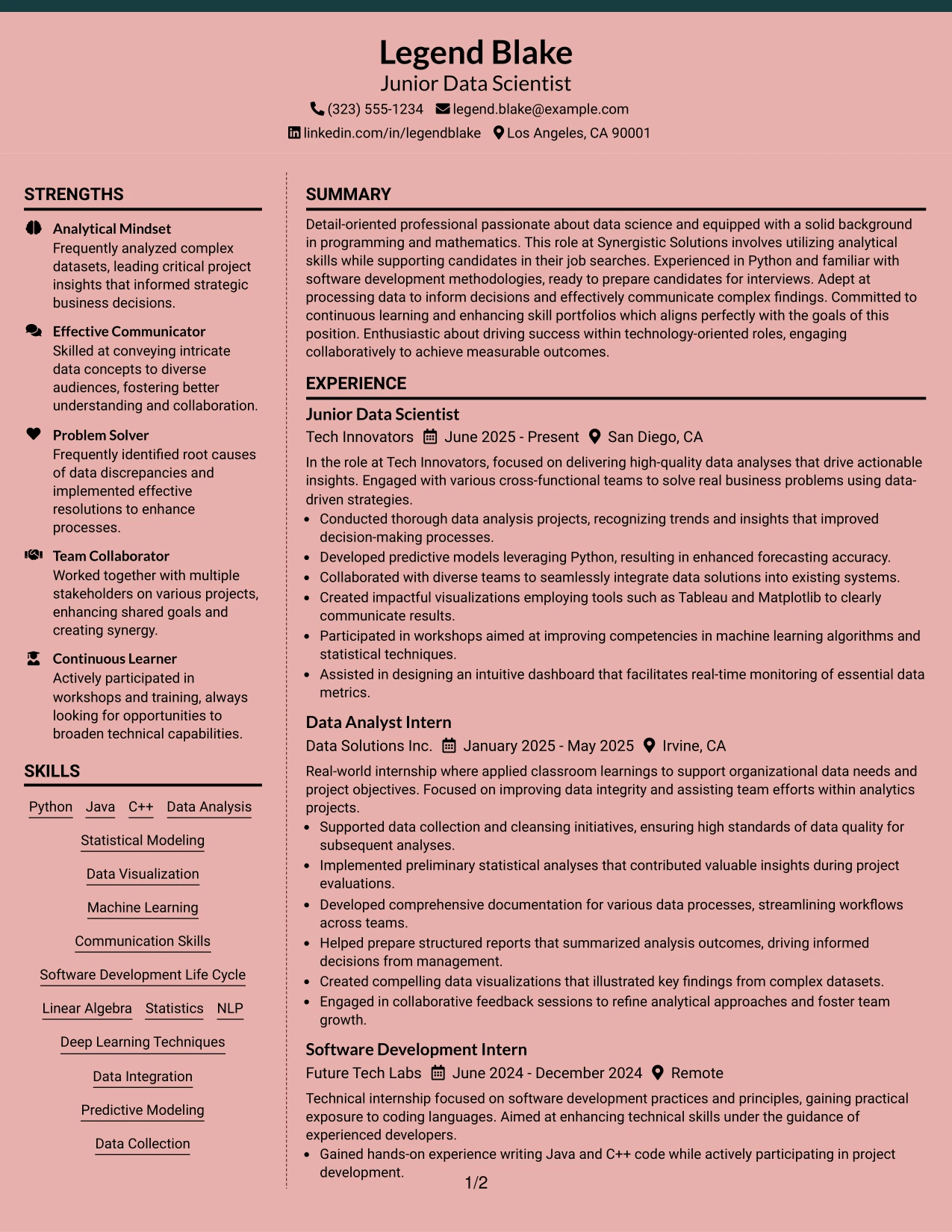 Resume Example Page 1