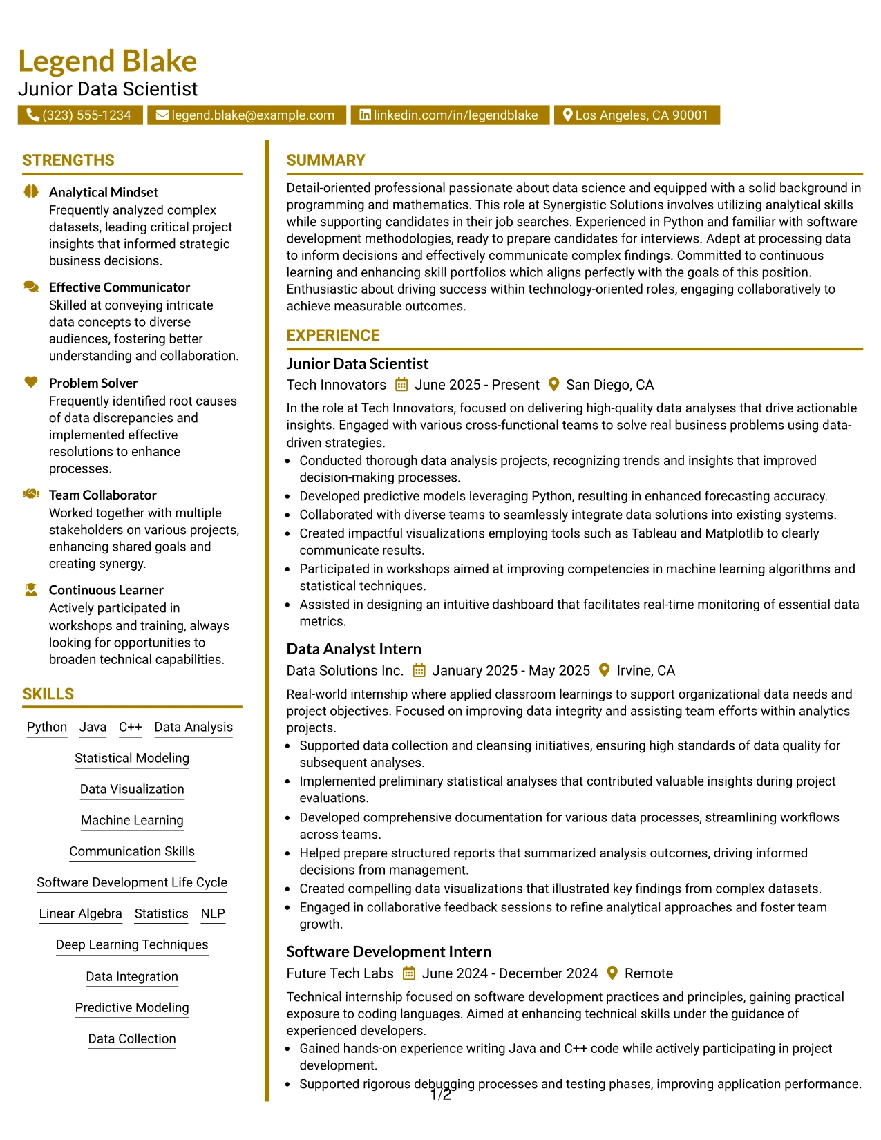 Resume Example Page 1