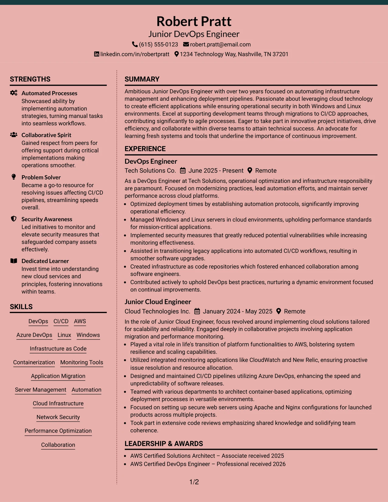 Resume Example Page 1