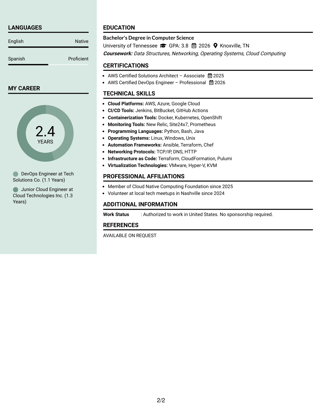 Resume Example Page 2