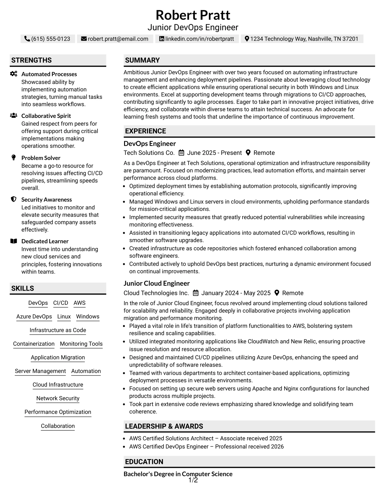 Resume Example Page 1