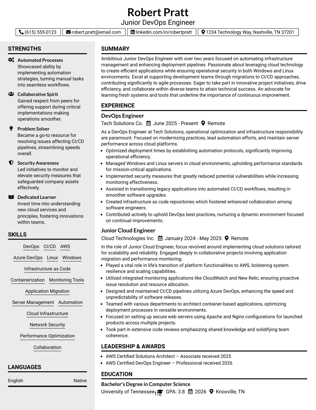 Resume Example Page 1