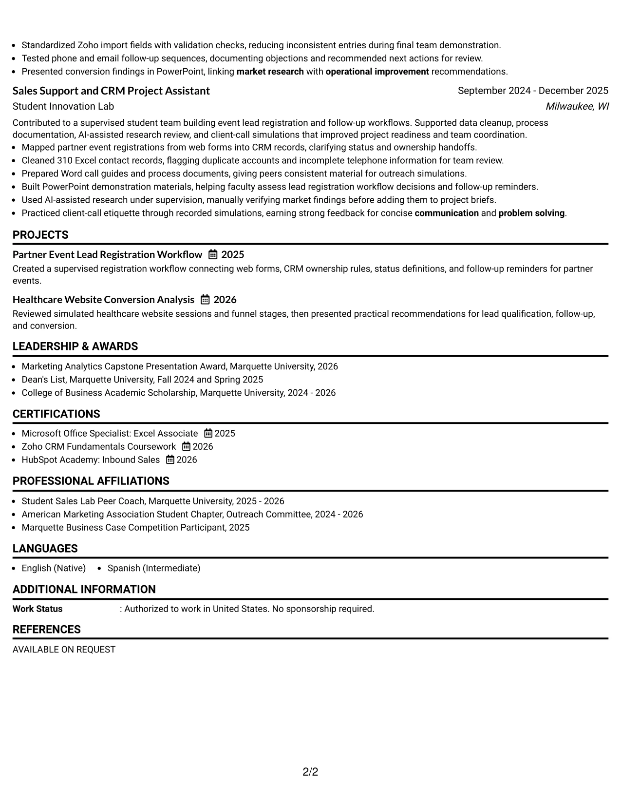 Resume Example Page 2