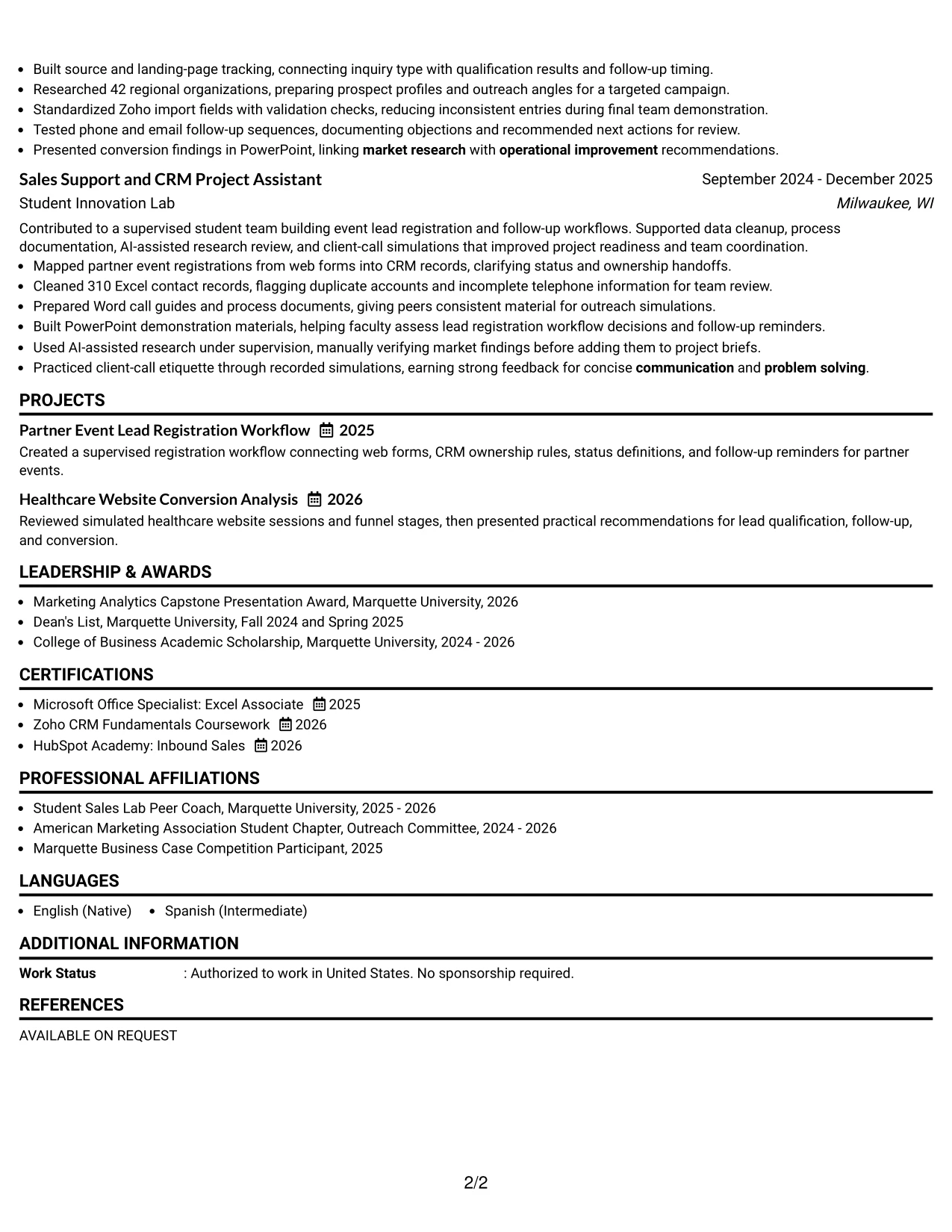 Resume Example Page 2