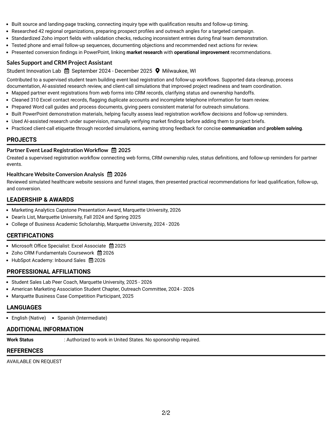 Resume Example Page 2