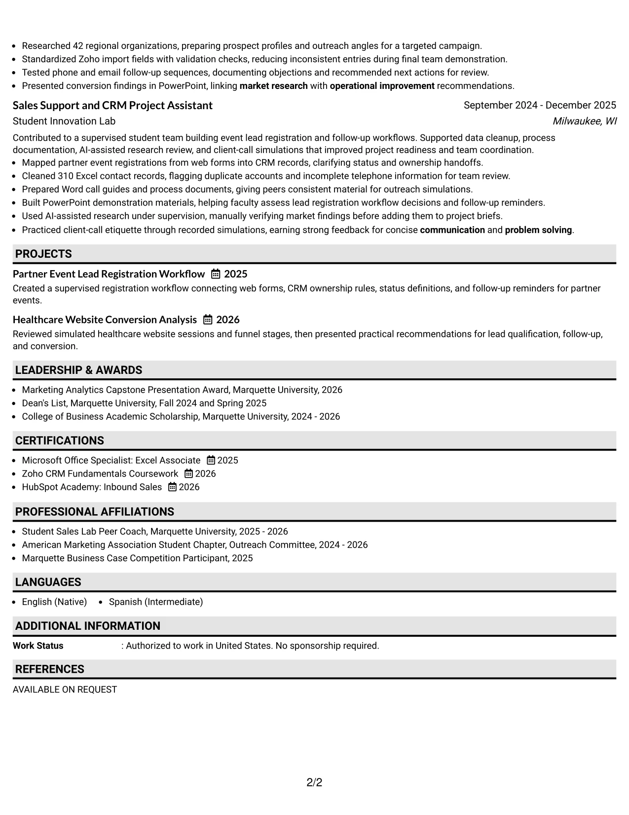 Resume Example Page 2