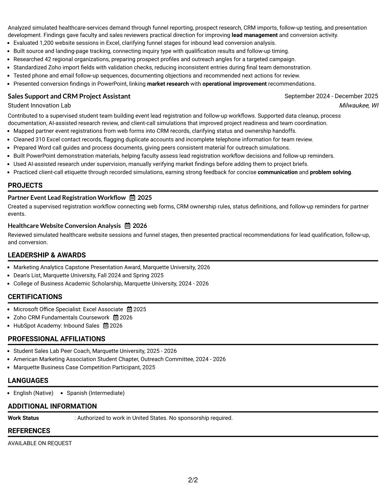 Resume Example Page 2