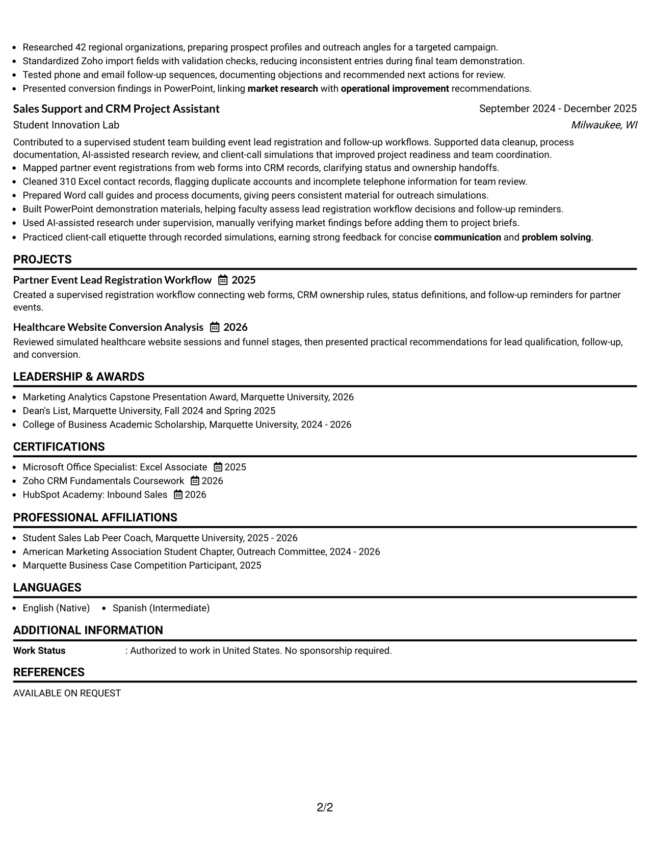 Resume Example Page 2