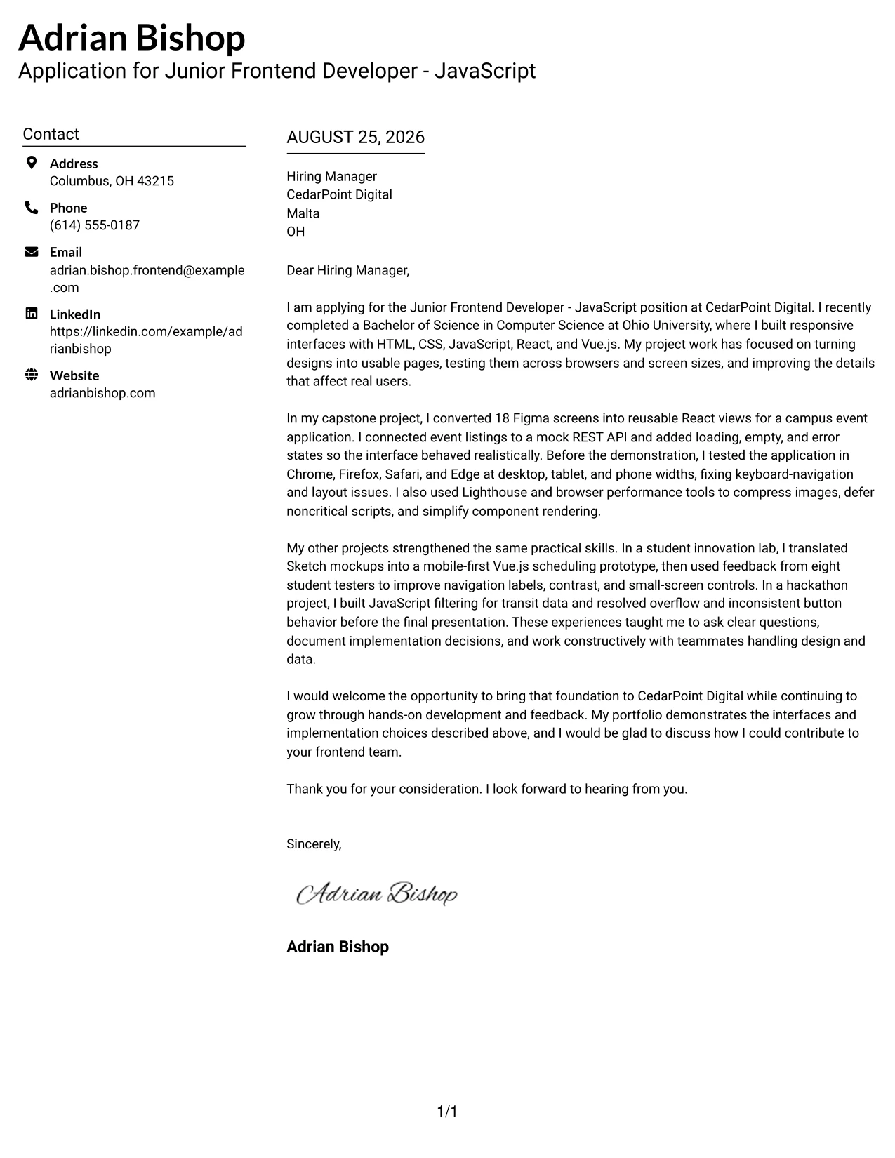 Resume Example Page 1
