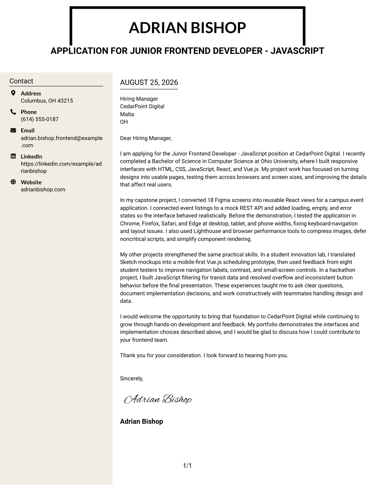 Resume Example Page 1