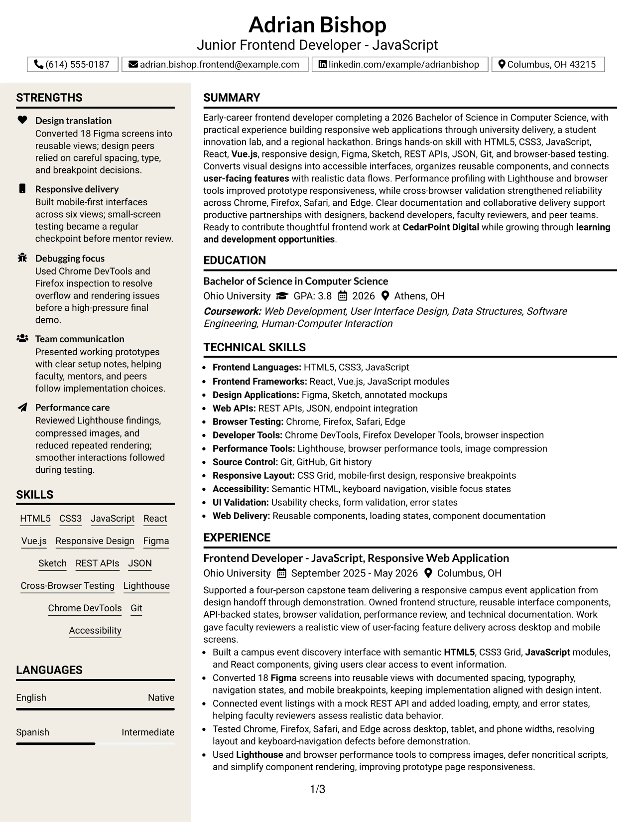 Resume Example Page 1