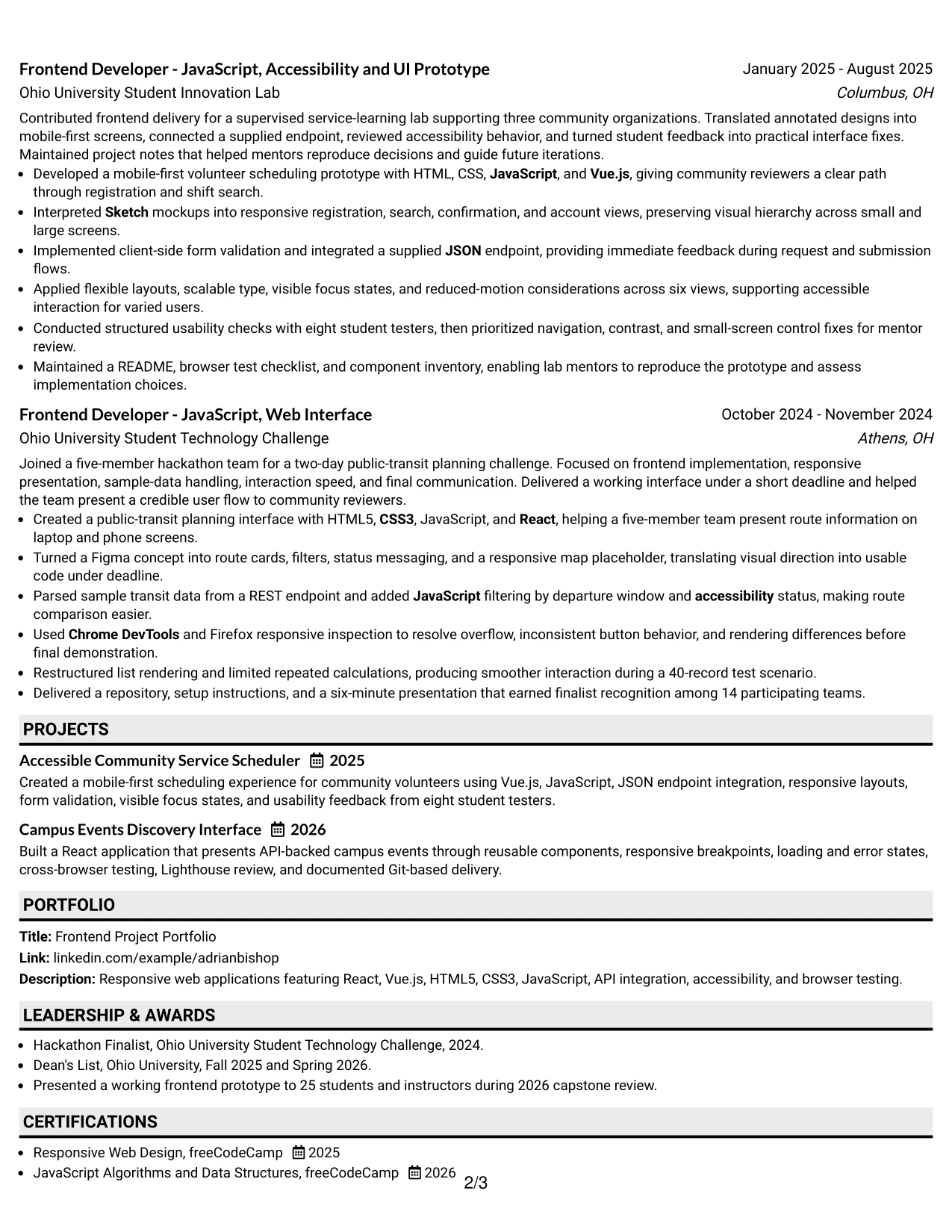 Resume Example Page 2