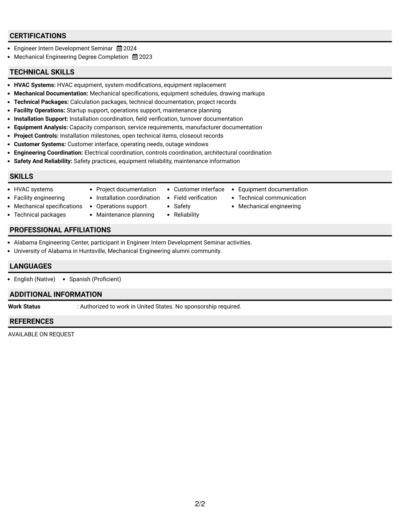 Resume Example Page 2
