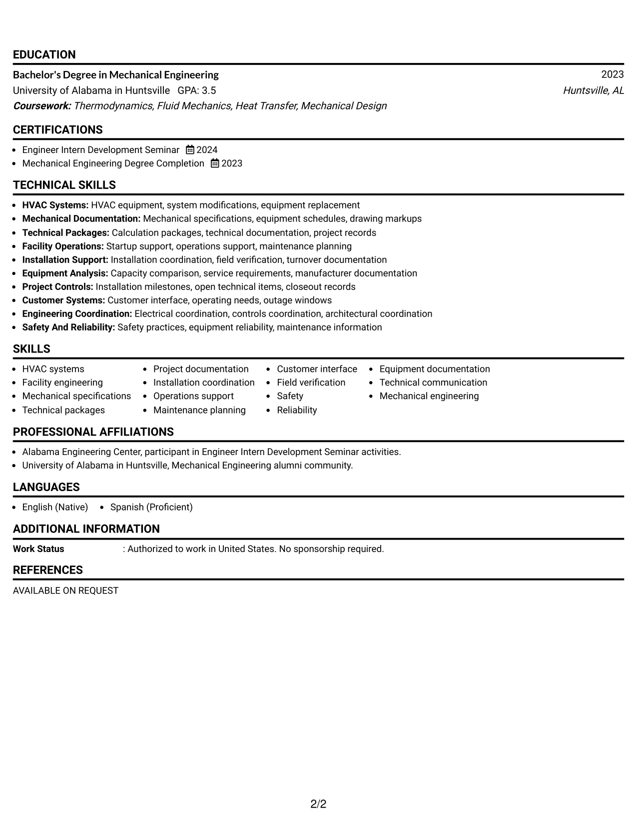 Resume Example Page 2