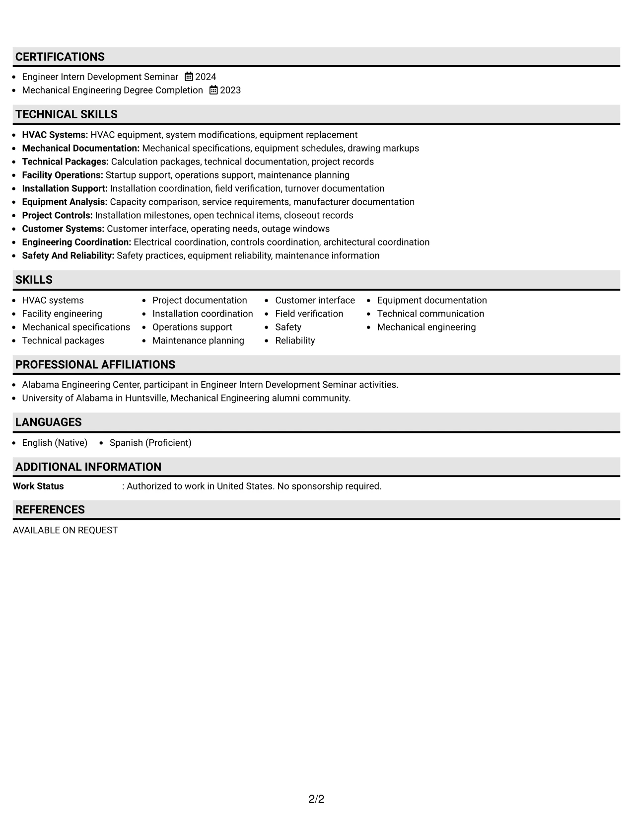 Resume Example Page 2