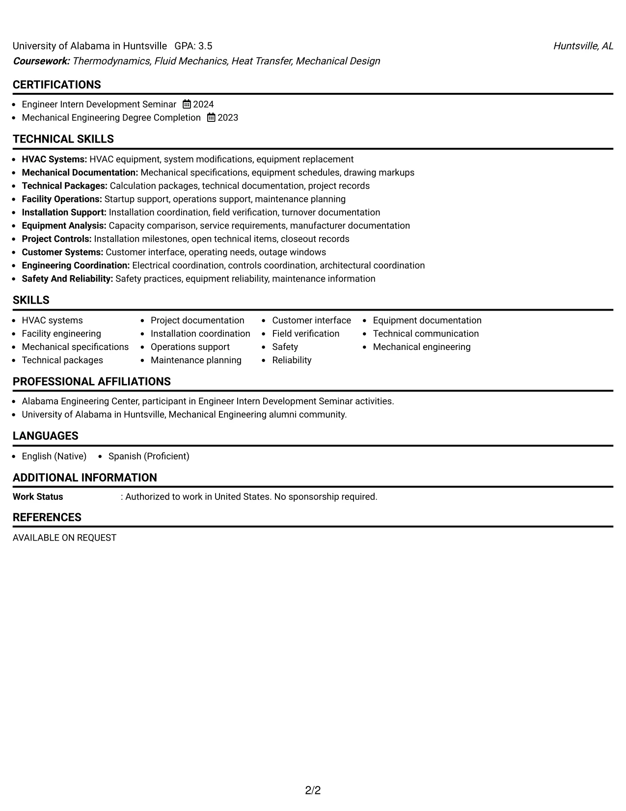 Resume Example Page 2