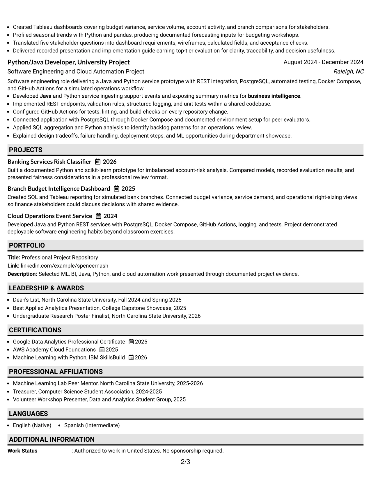 Resume Example Page 2