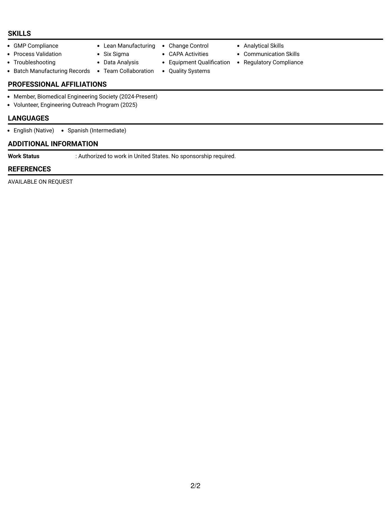 Resume Example Page 2