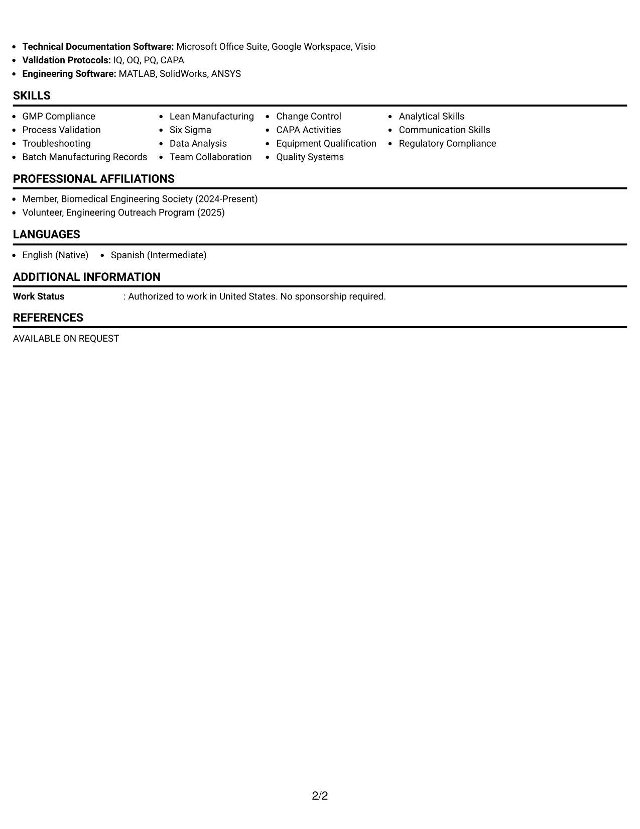 Resume Example Page 2