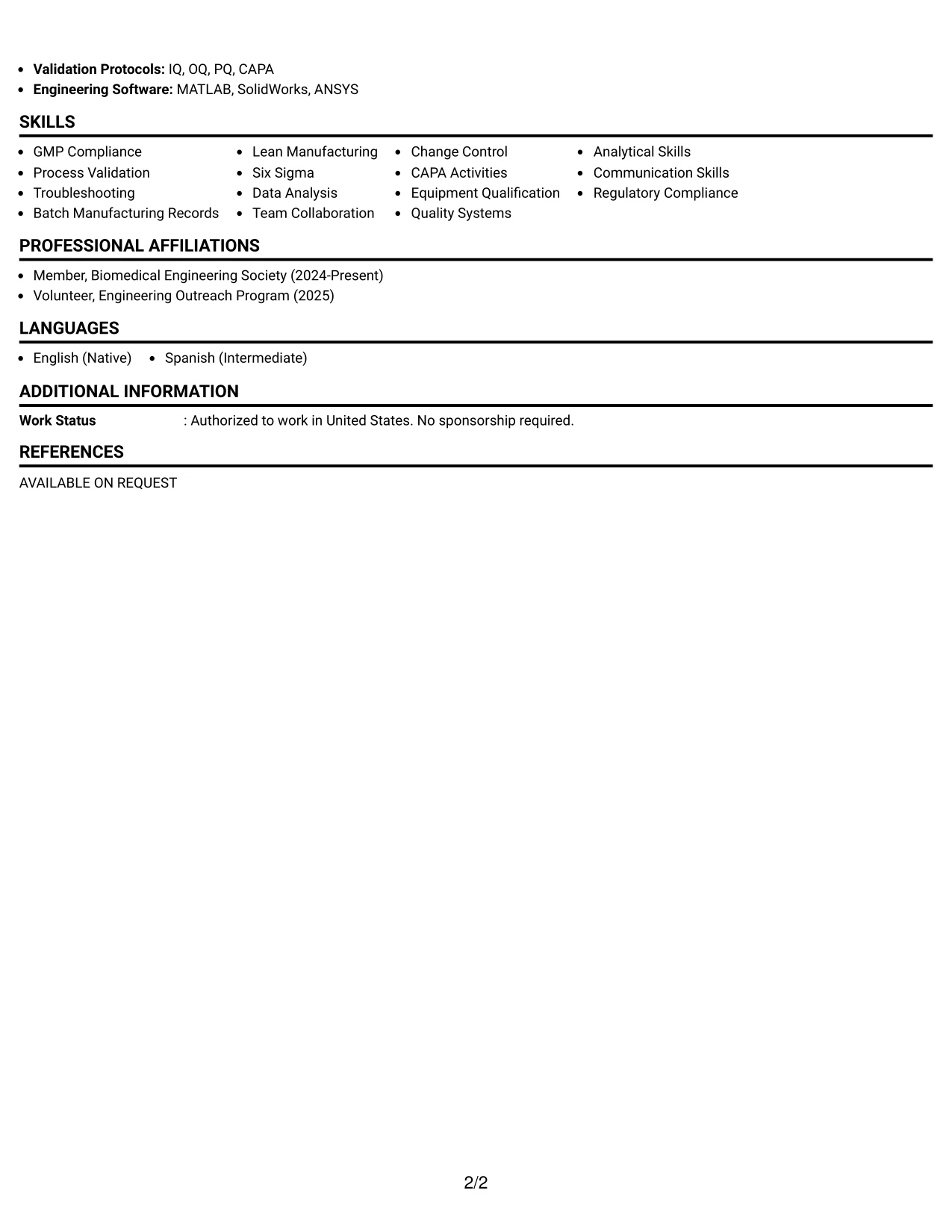 Resume Example Page 2