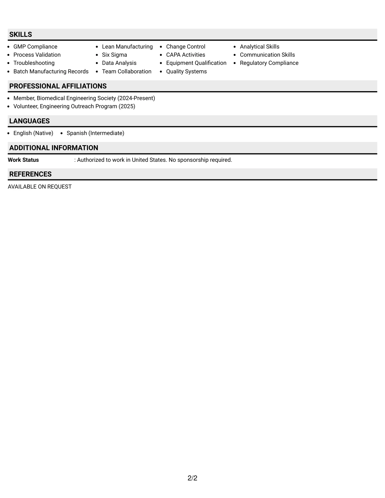 Resume Example Page 2