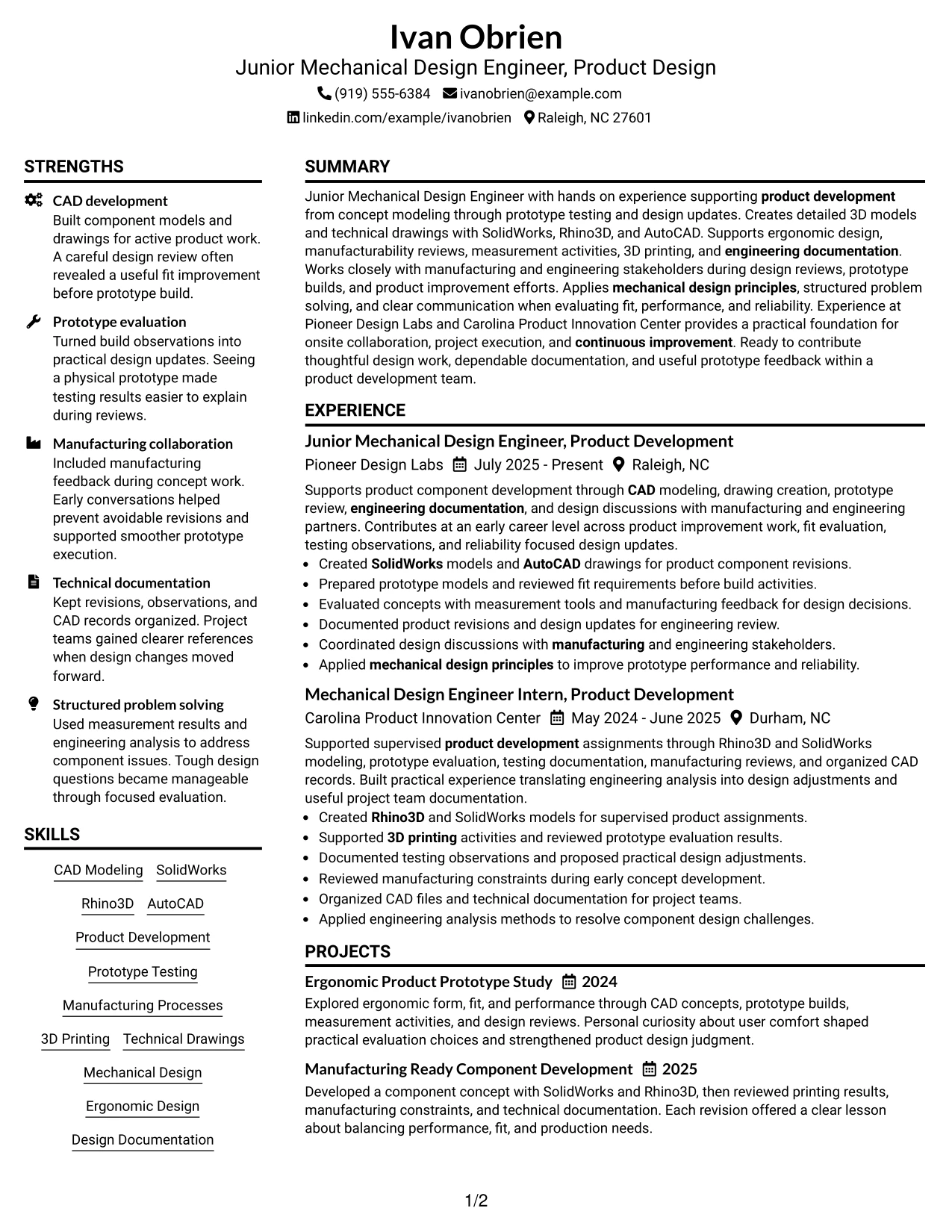 Resume Example Page 1