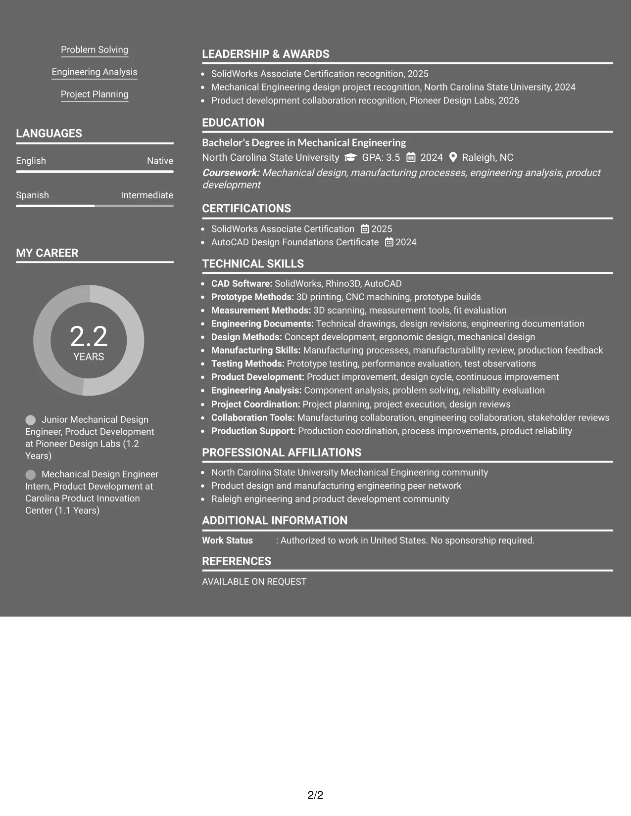 Resume Example Page 2