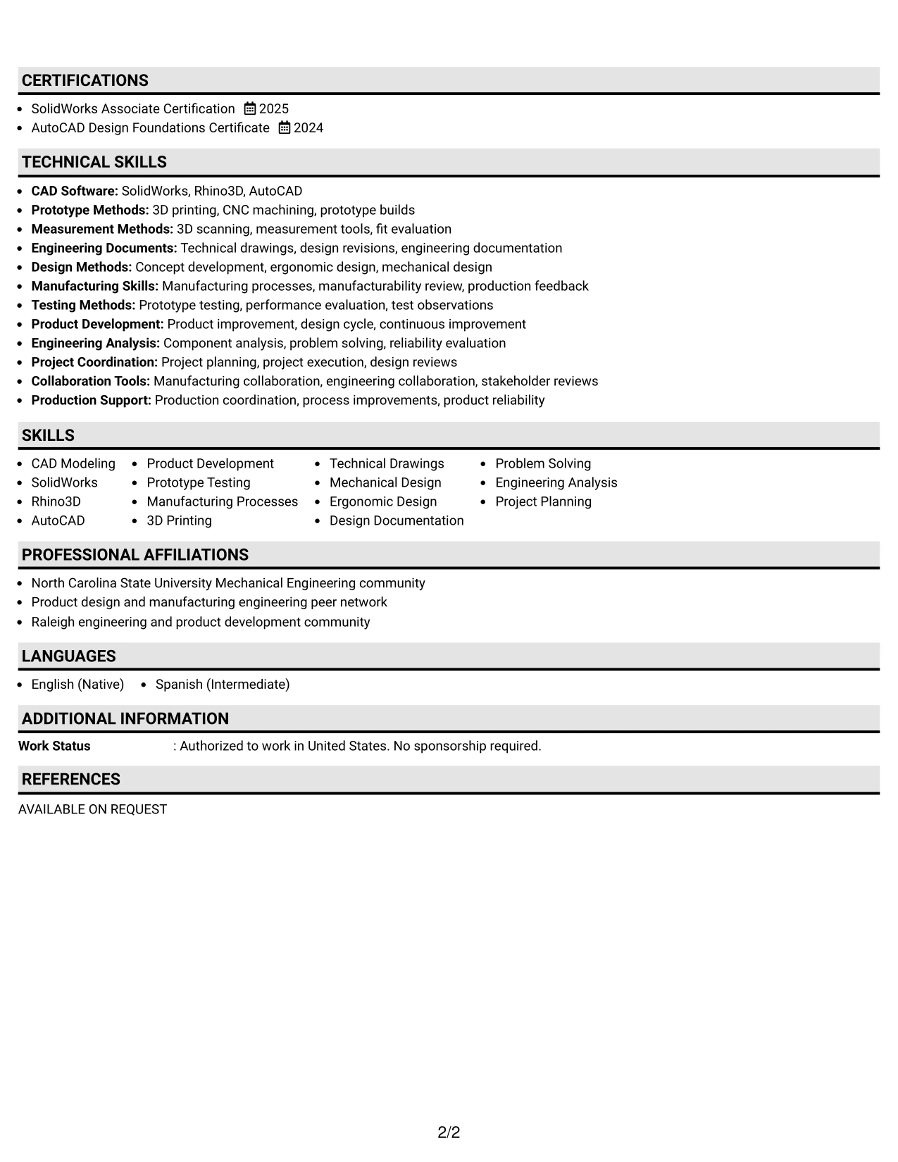 Resume Example Page 2