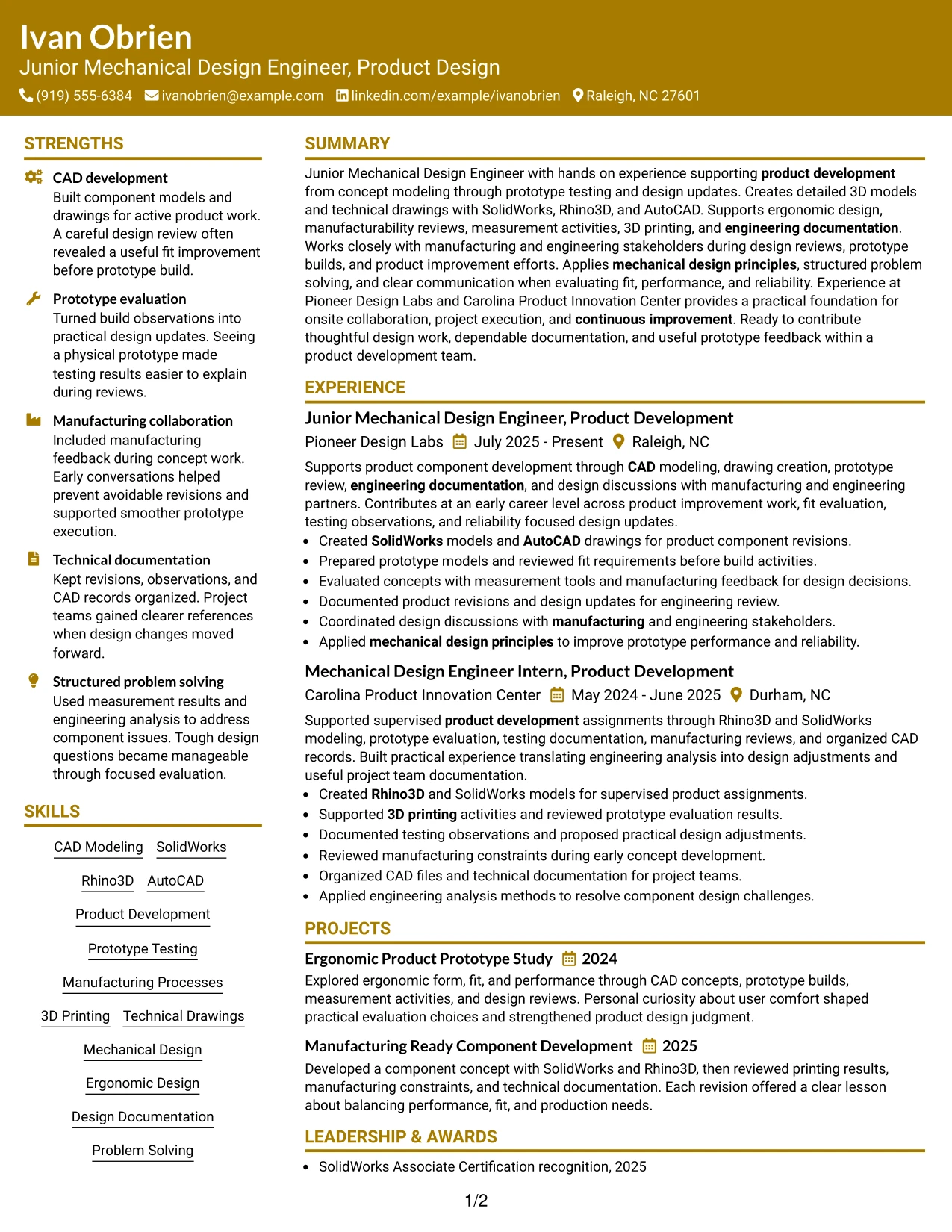 Resume Example Page 1