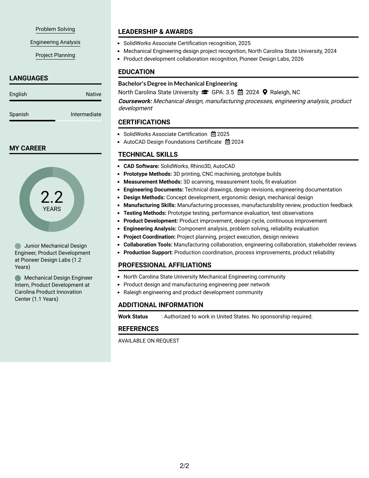 Resume Example Page 2