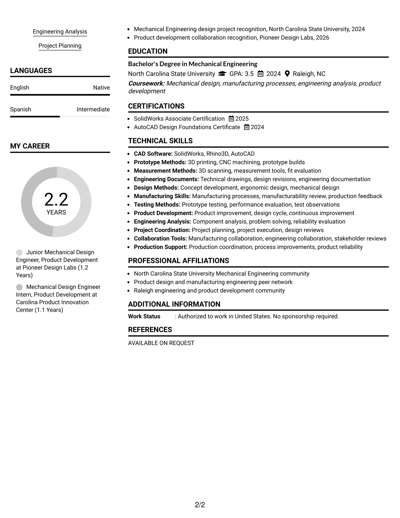 Resume Example Page 2