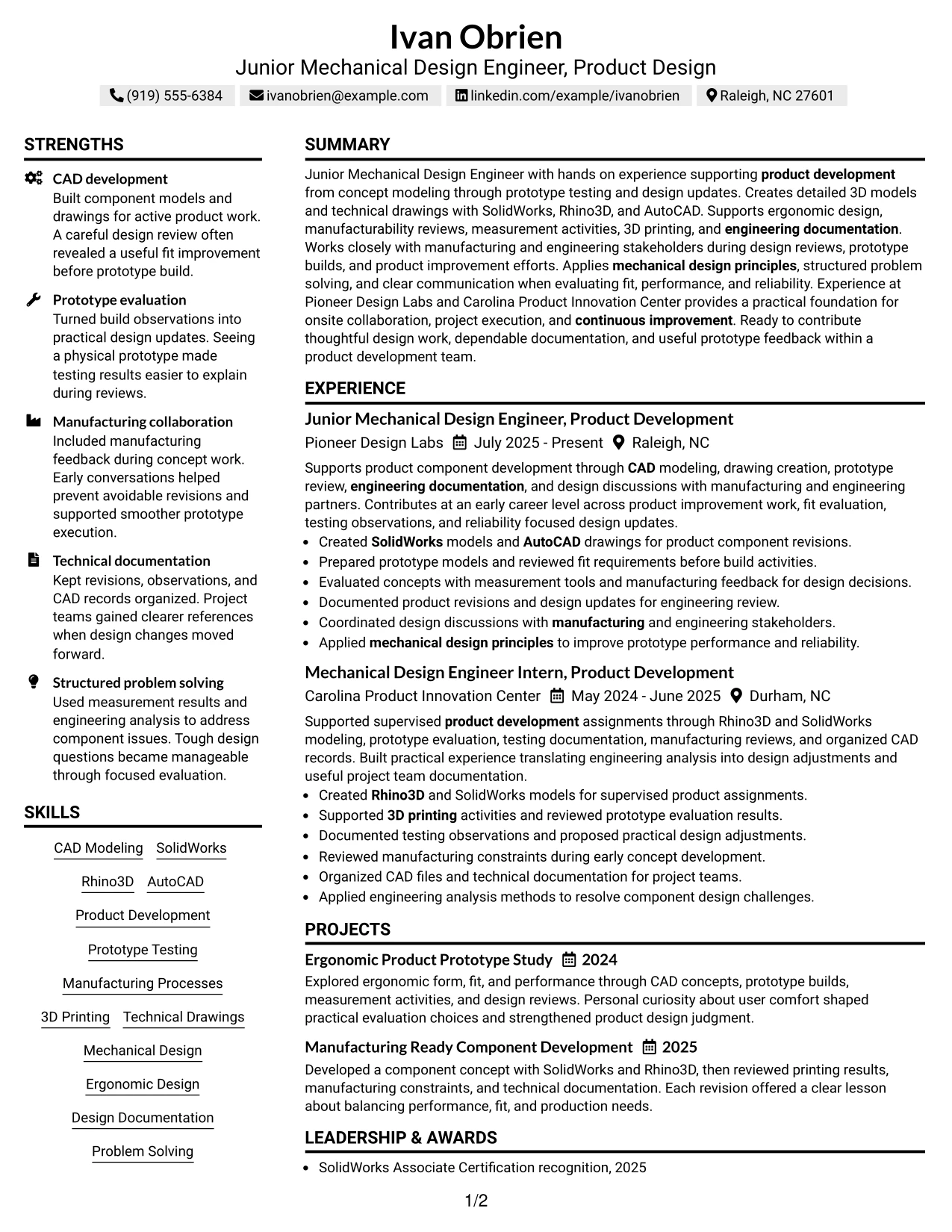 Resume Example Page 1