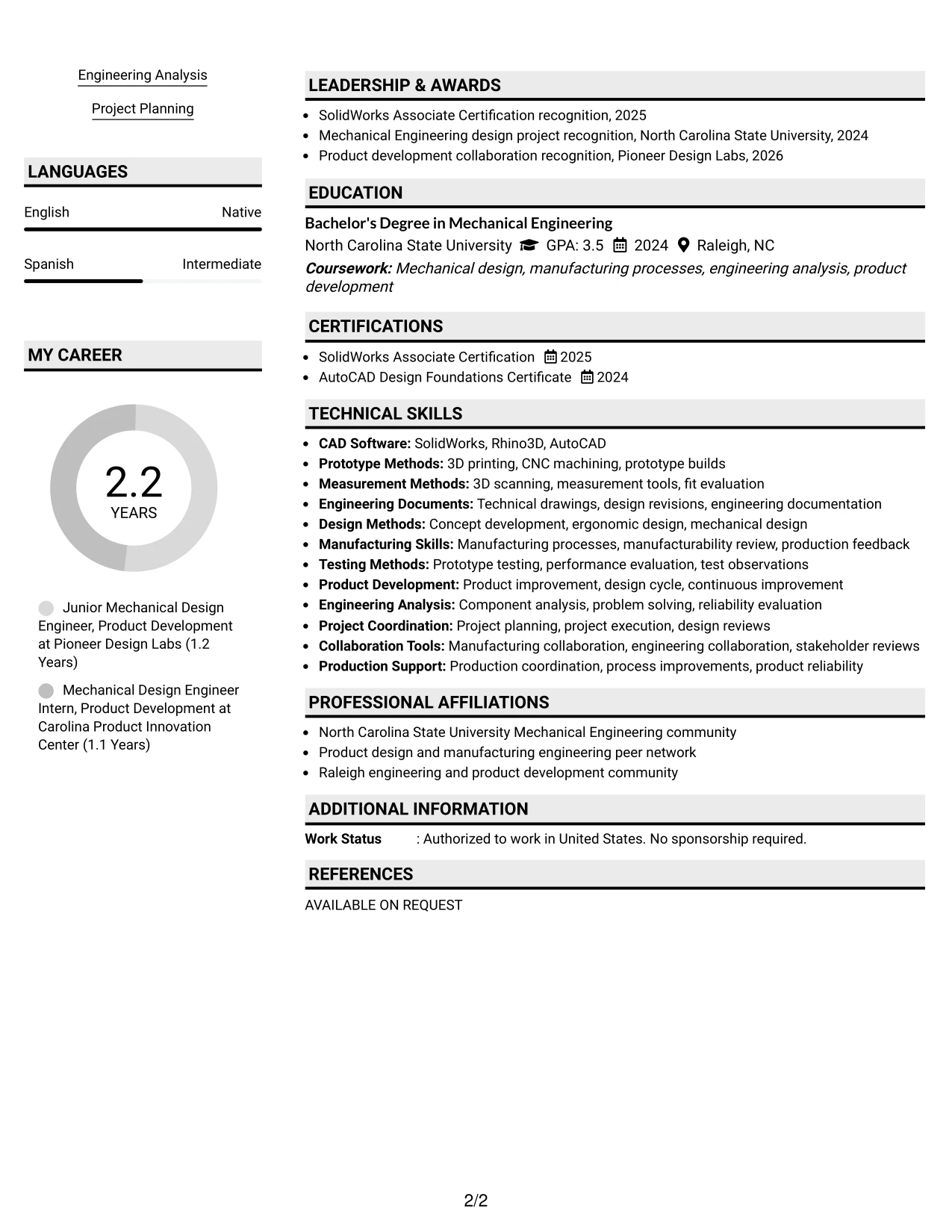 Resume Example Page 2