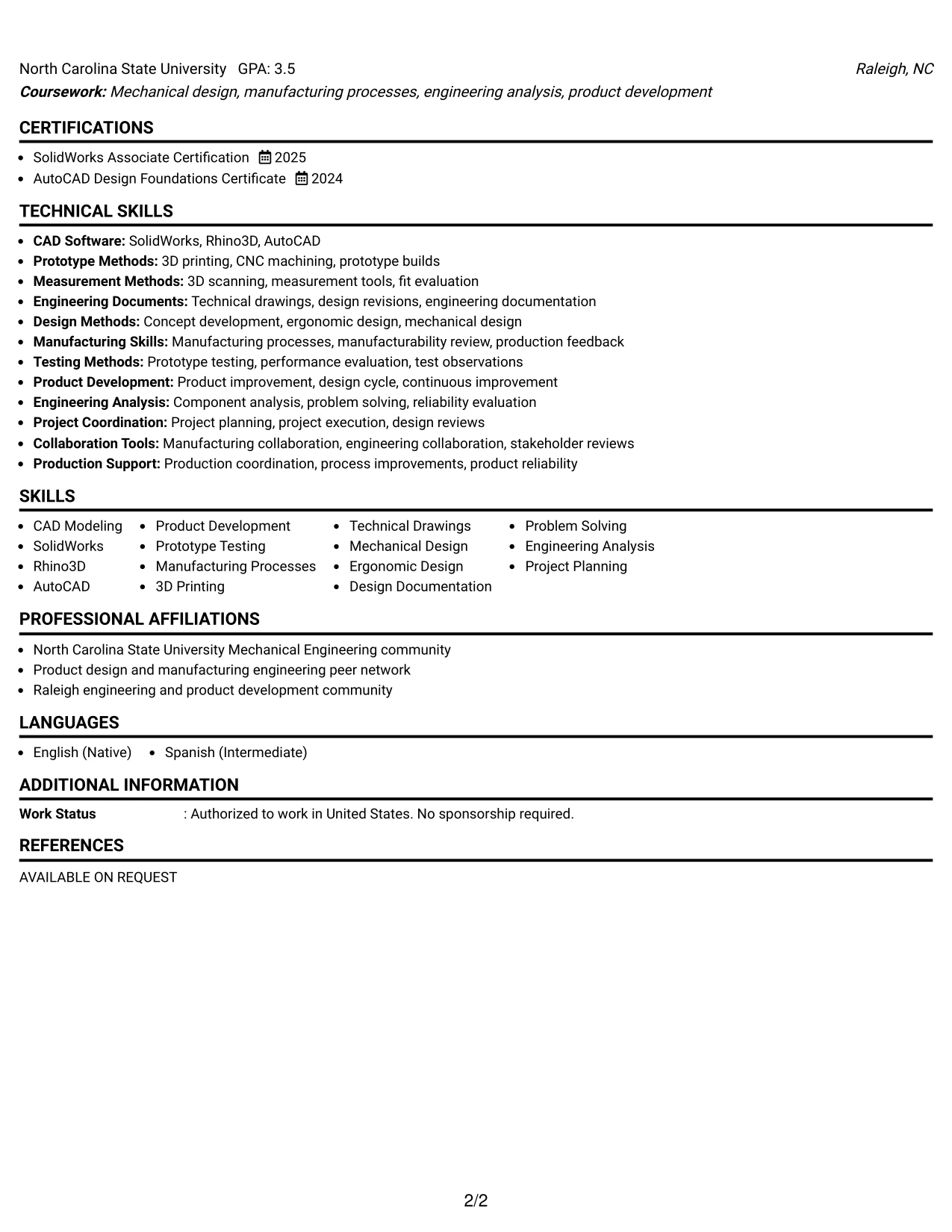 Resume Example Page 2