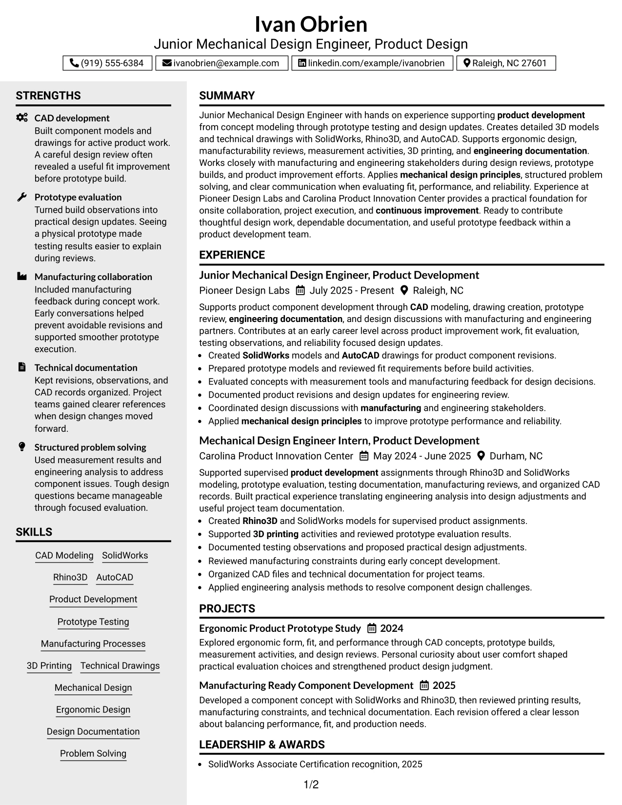 Resume Example Page 1