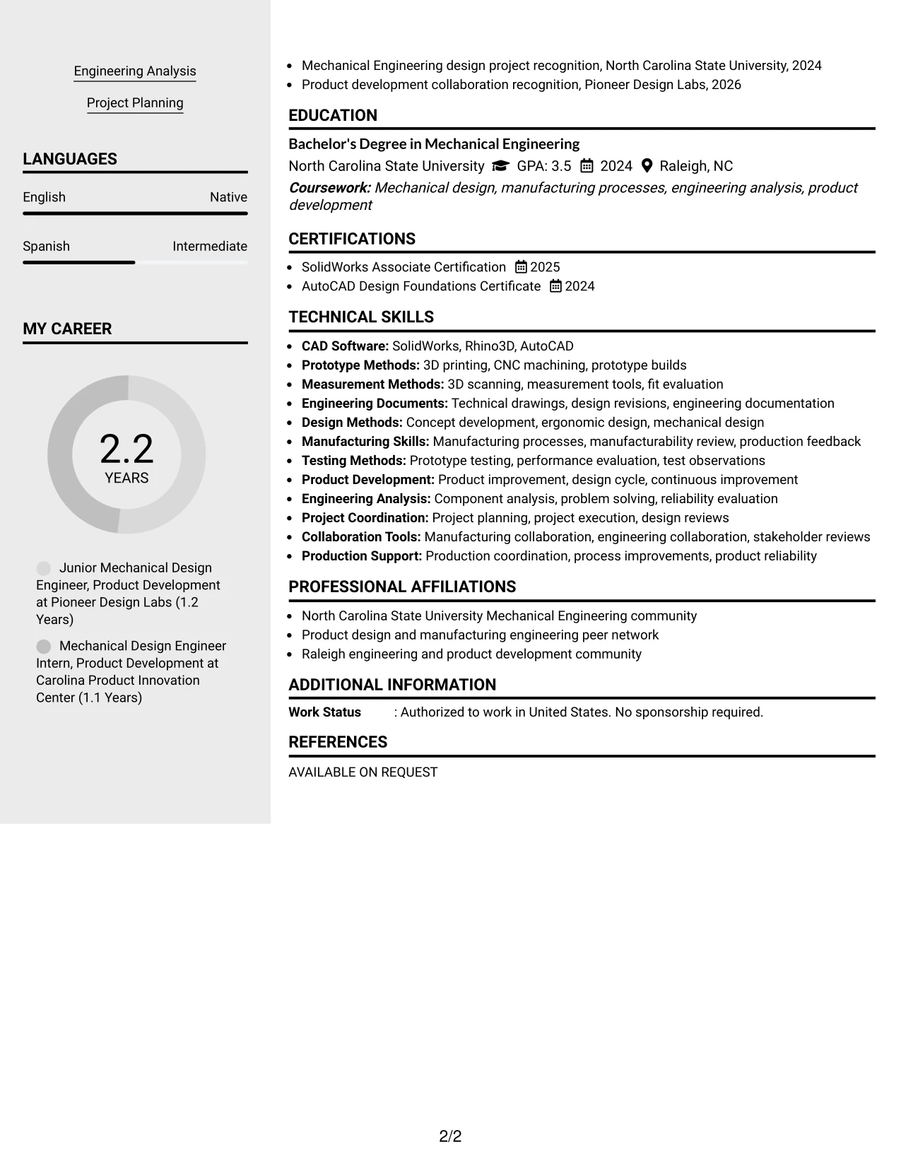 Resume Example Page 2