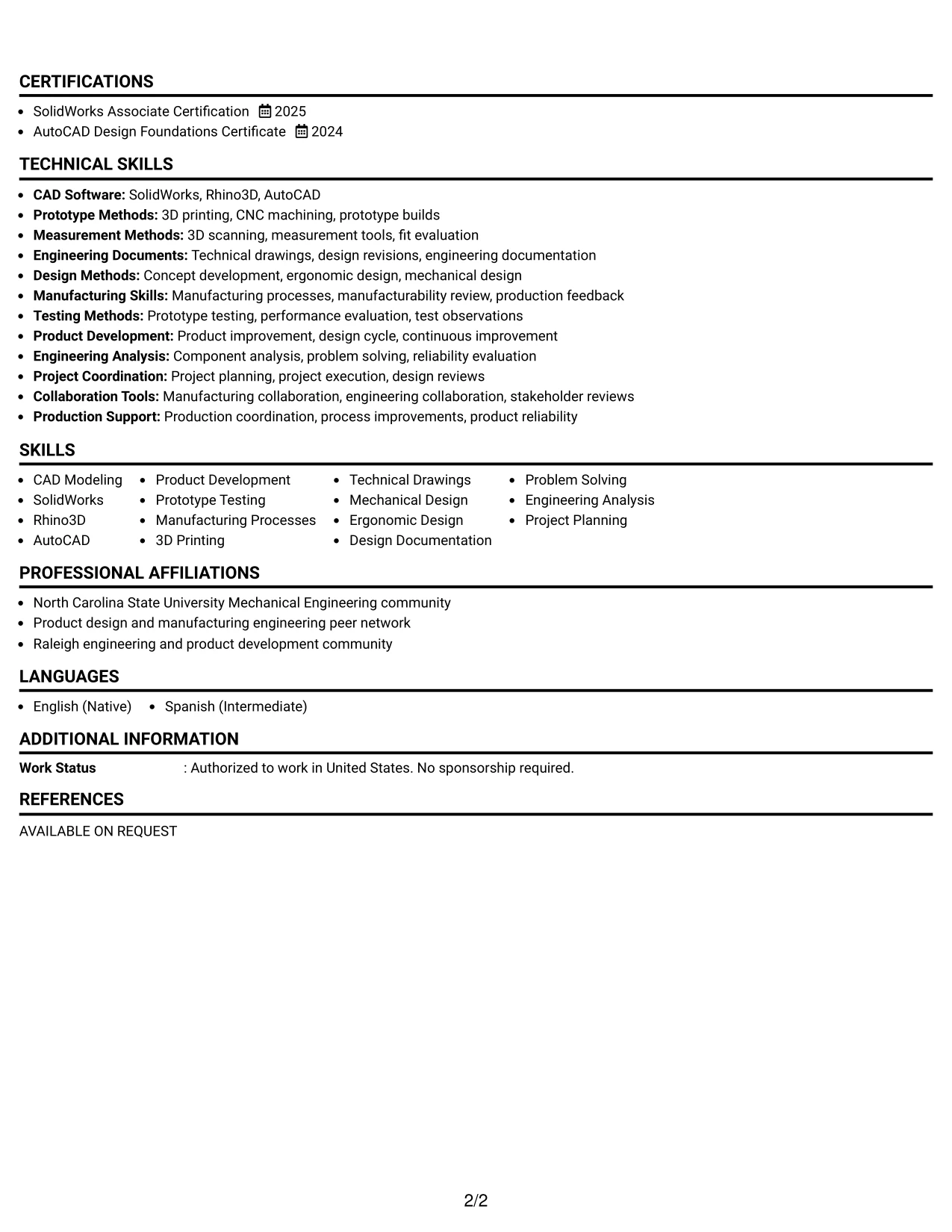 Resume Example Page 2