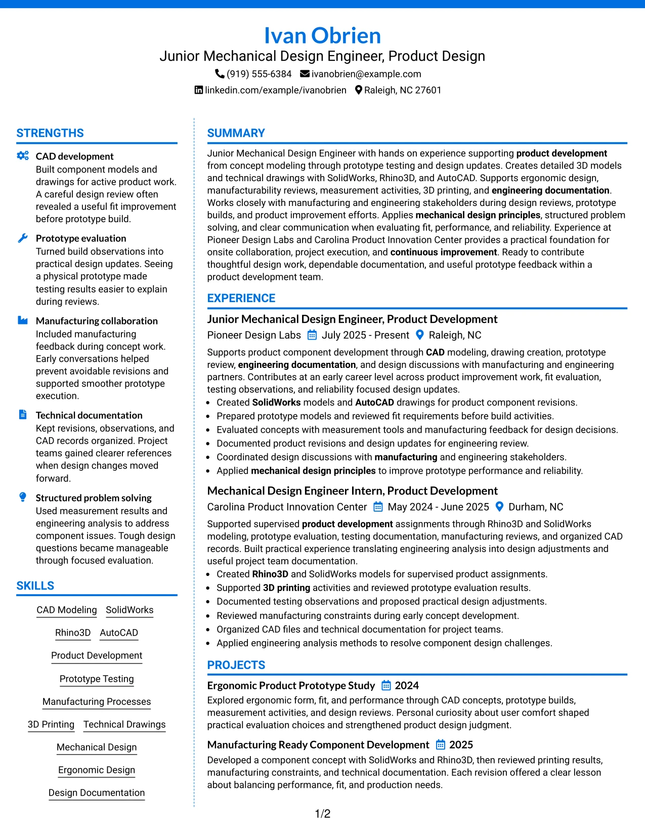 Resume Example Page 1