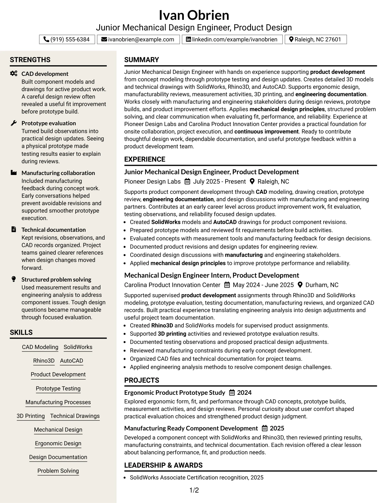 Resume Example Page 1