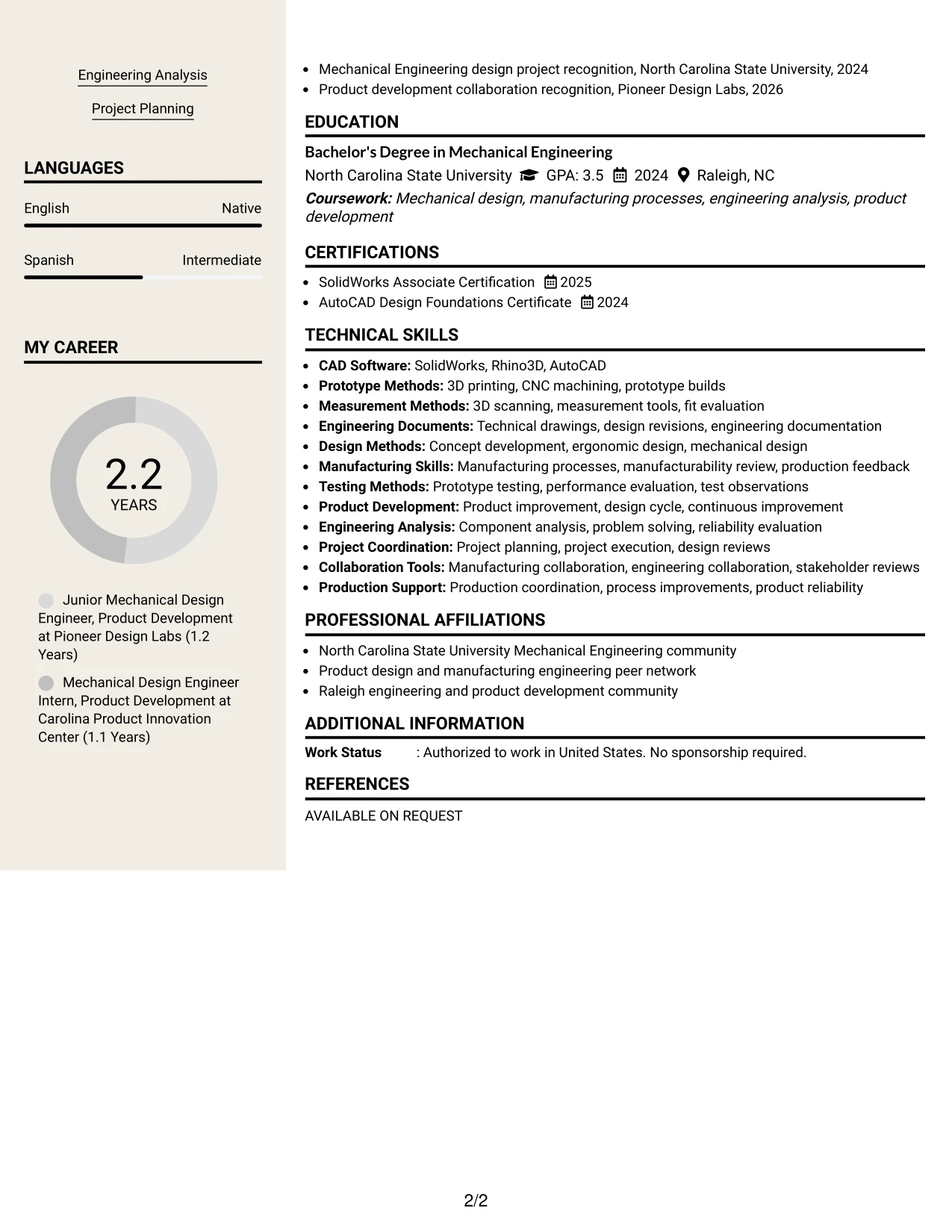 Resume Example Page 2