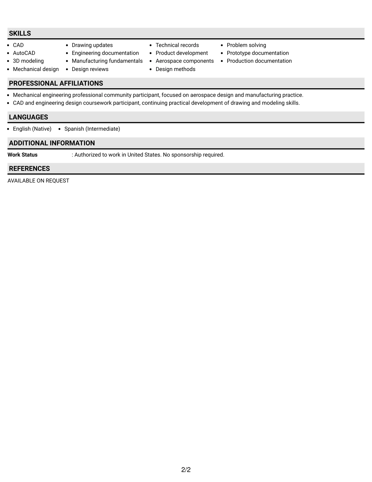 Resume Example Page 2