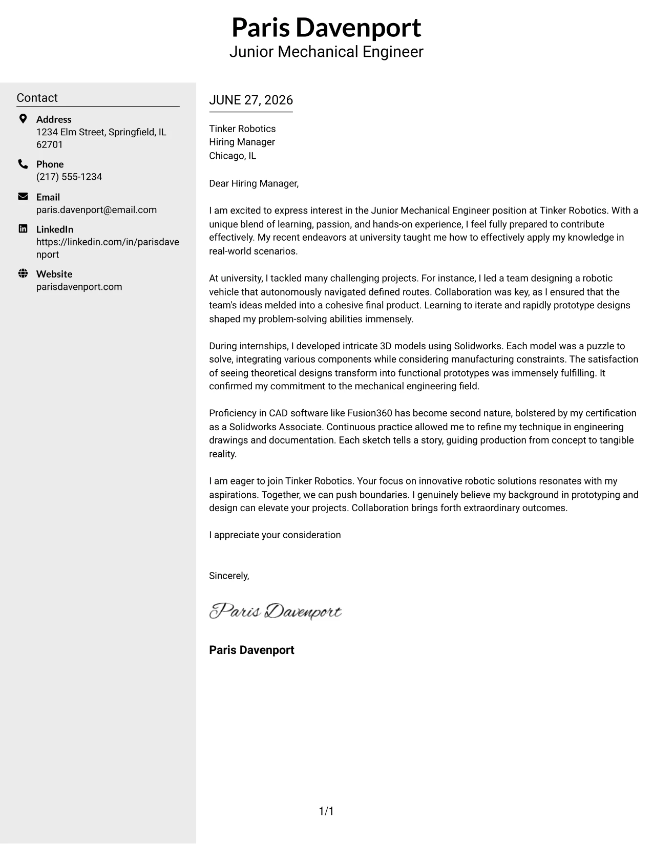 Resume Example Page 1