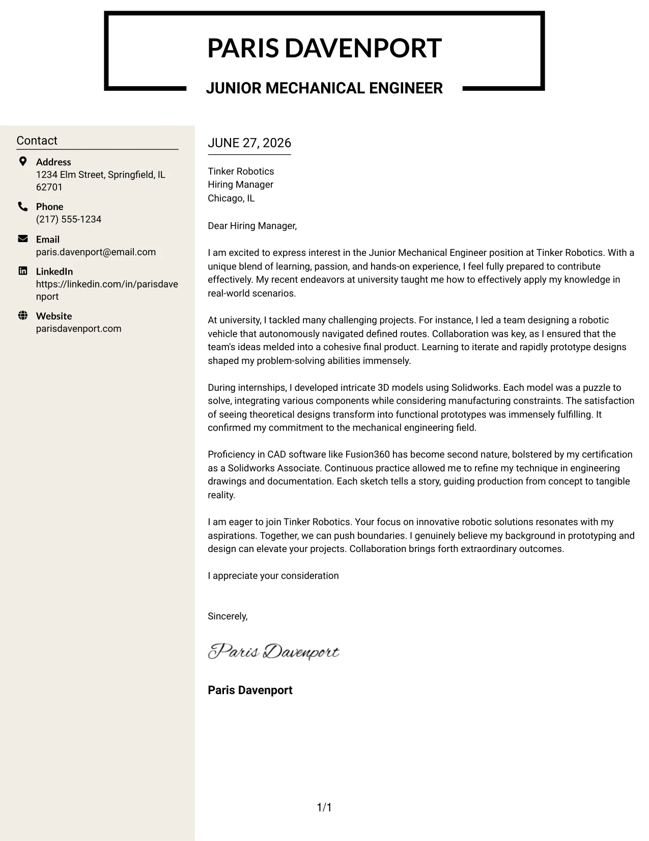 Resume Example Page 1