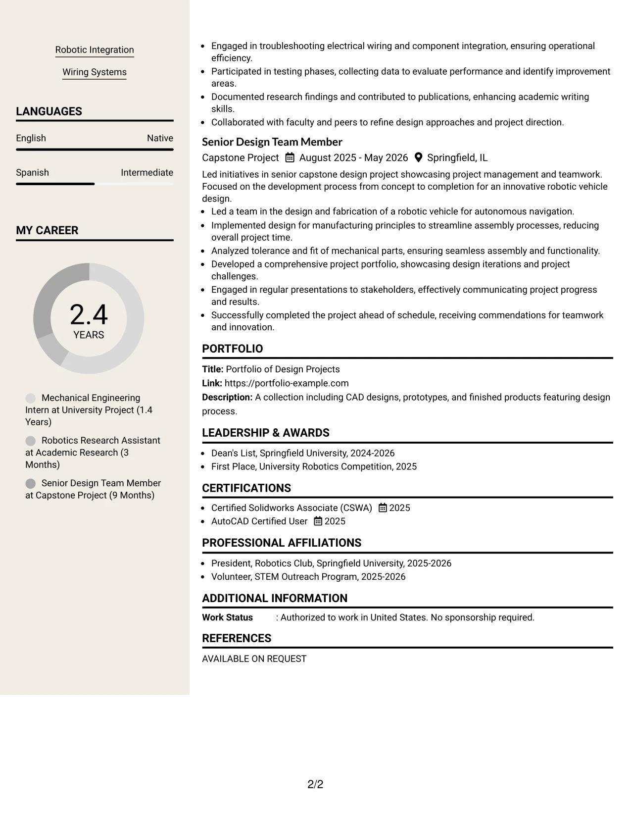 Resume Example Page 2