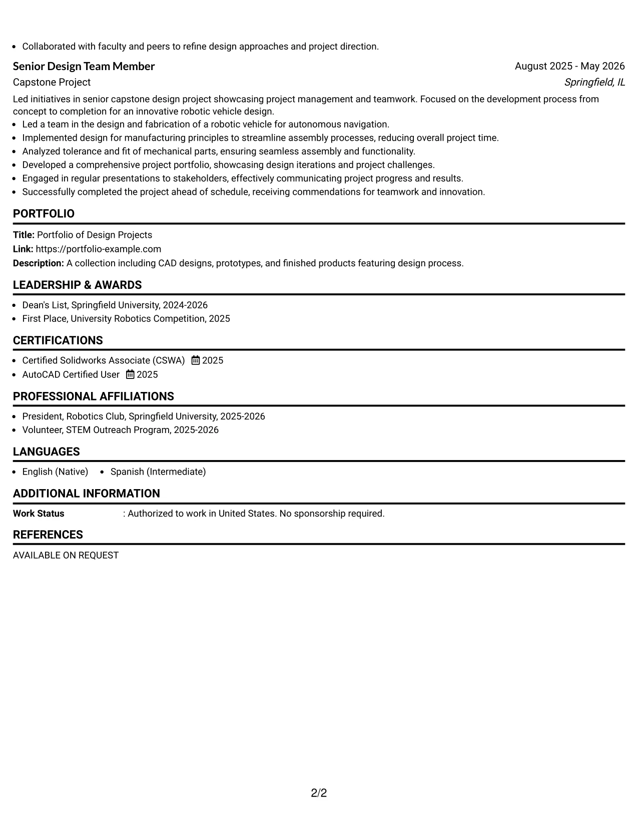 Resume Example Page 2