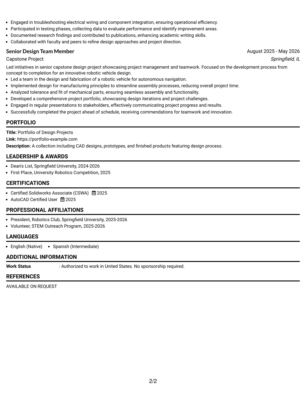 Resume Example Page 2