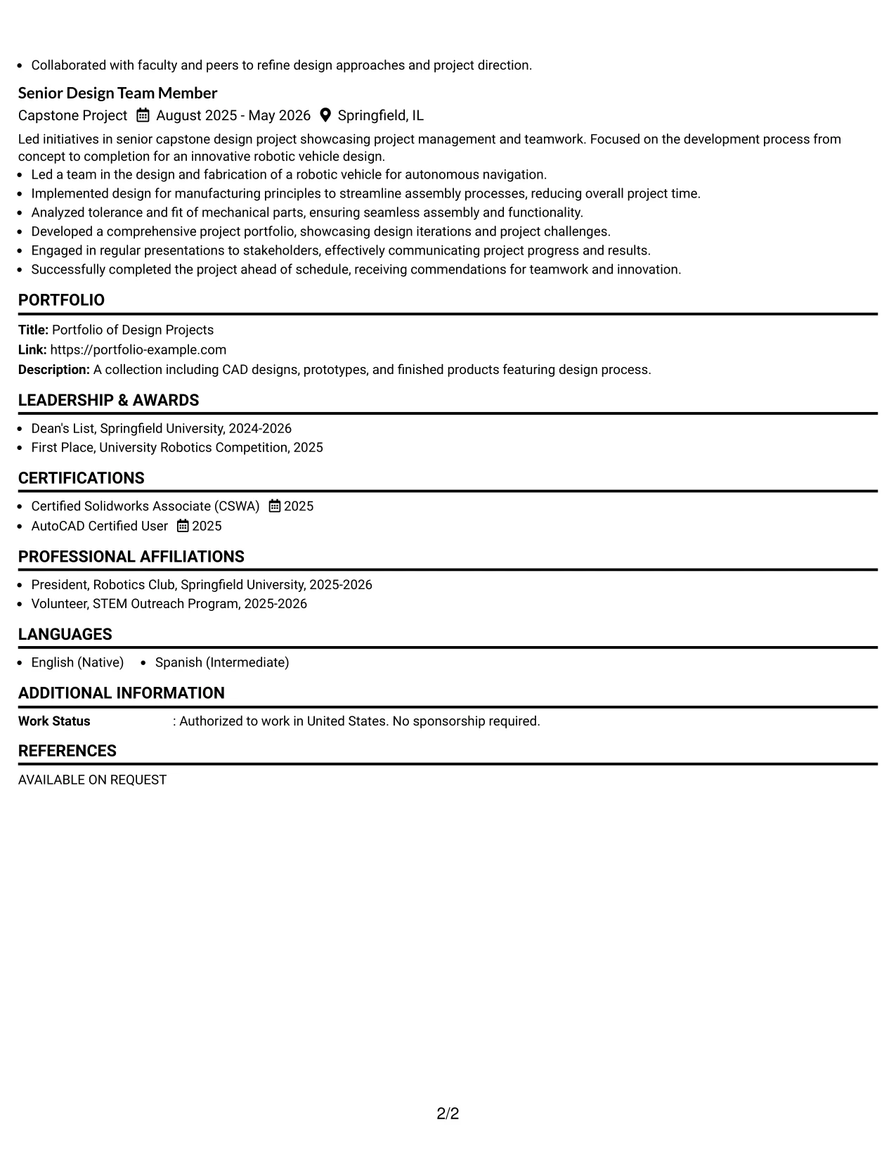 Resume Example Page 2