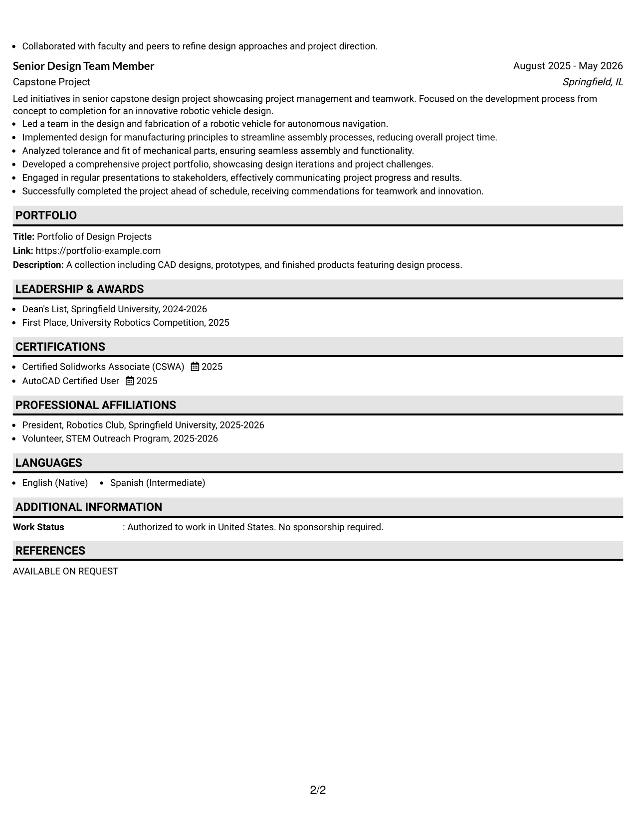 Resume Example Page 2