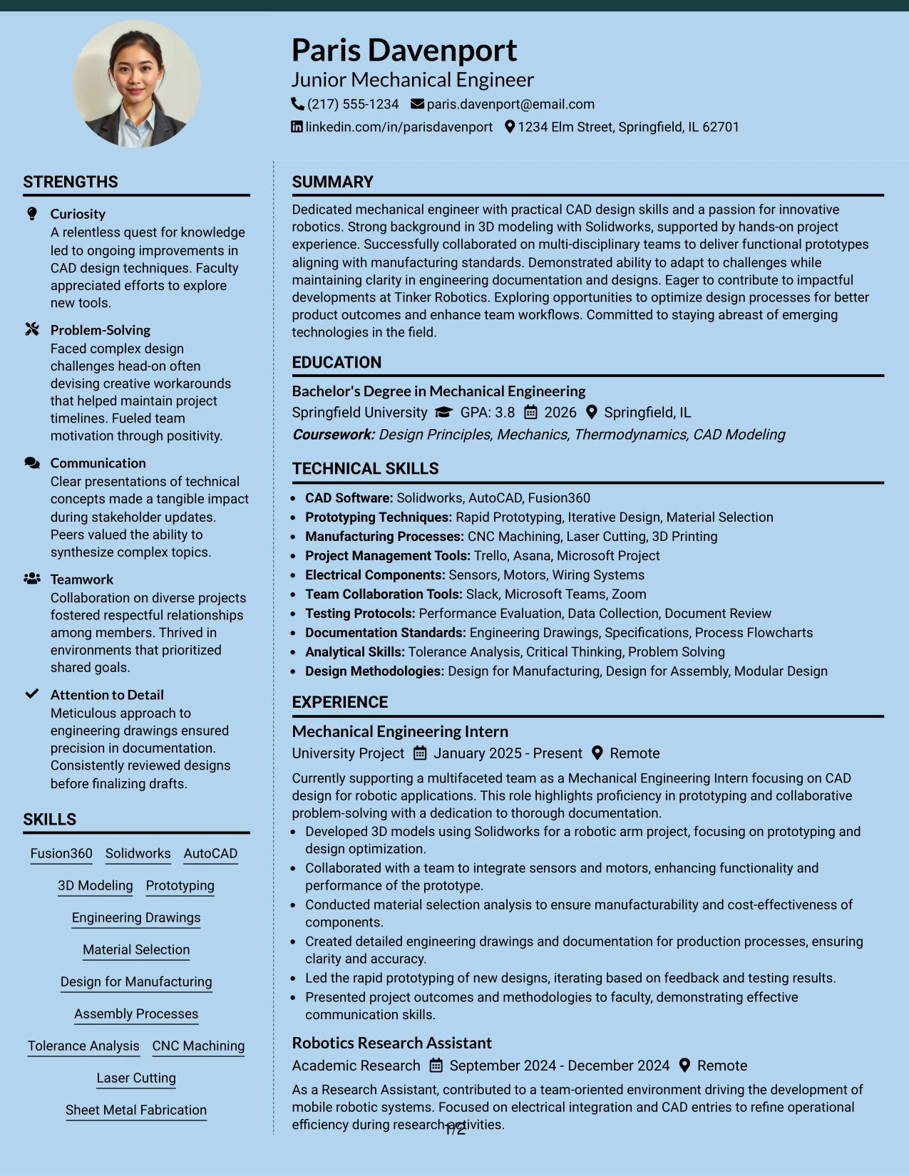 Resume Example Page 1