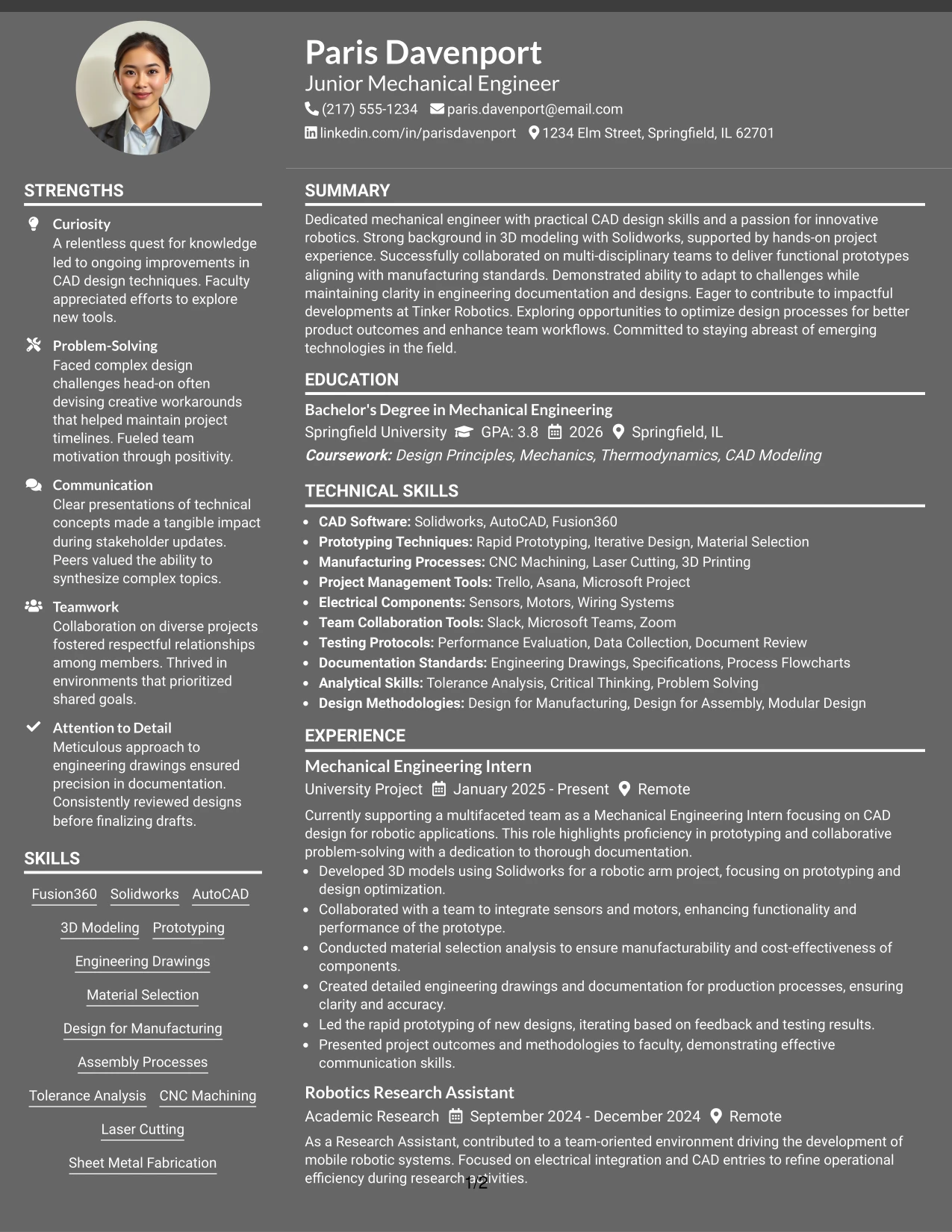 Resume Example Page 1